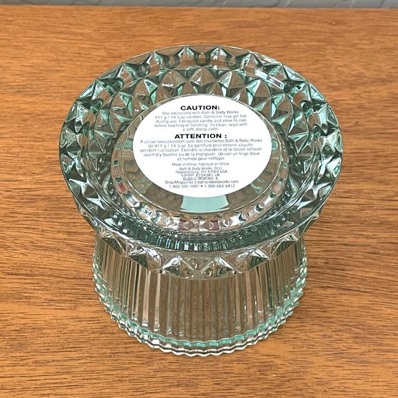 New Bath & Body Works Faceted Glass Pedestal Candle Holder Green for 3 Wick NWT - Picture 5 of 6